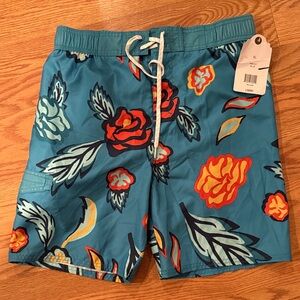True Craft Teal Floral Boys Swim Trunks Tropical Peint NWT